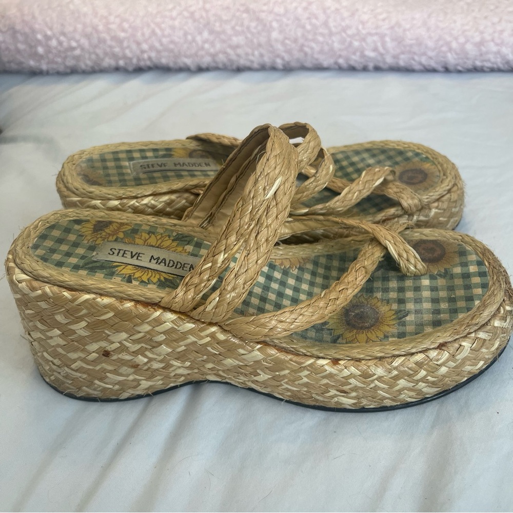 Y2K Steve Madden Chunky Platform Heels Sandals Woven Natural Fiber 6.5